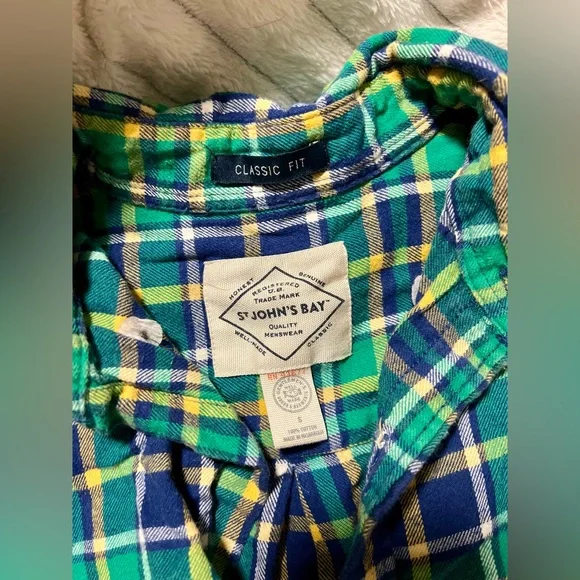 Blue Green Plaid Button Up Long Sleeve - Picture 2 of 3